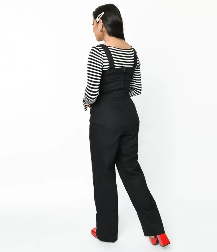 1950s Black Wide Leg Overalls Clothing Unique Vintage Pants