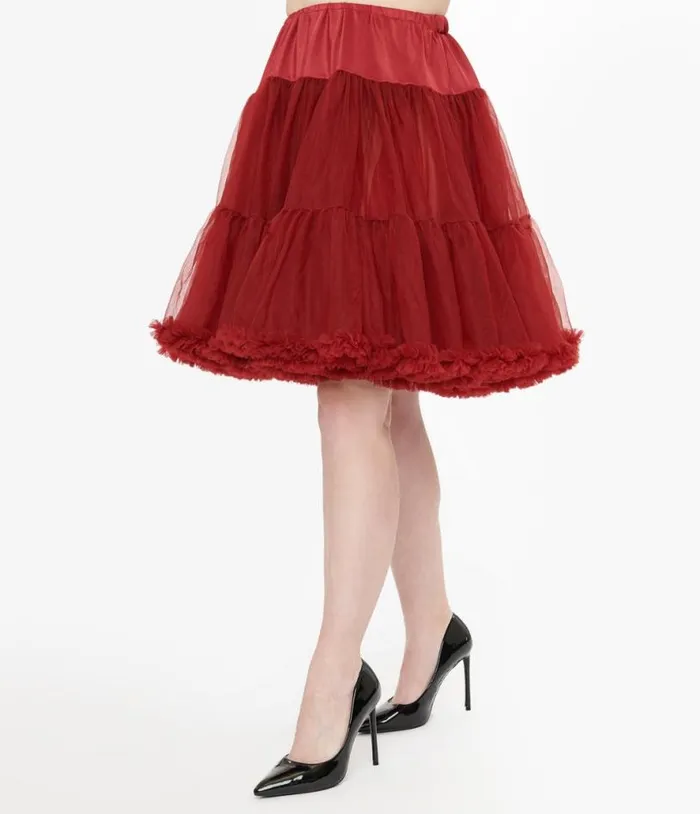 1950s Burgundy Retro Style Ruffled Petticoat Crinoline Accessories Unique Vintage Petticoats
