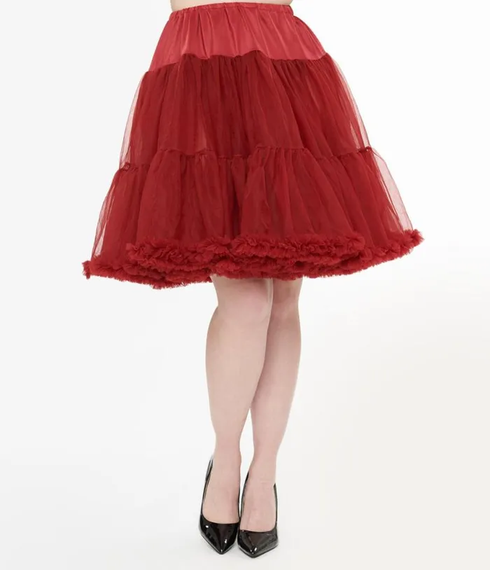 1950s Burgundy Retro Style Ruffled Petticoat Crinoline Accessories Unique Vintage Petticoats