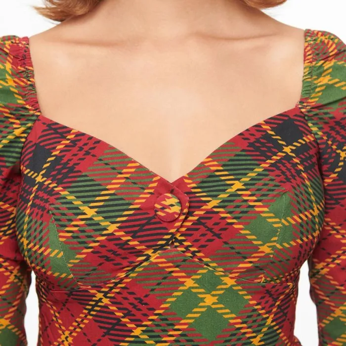1950s Burnt Orange and Green Plaid Lamar Swing Dress Dresses Unique Vintage Swing