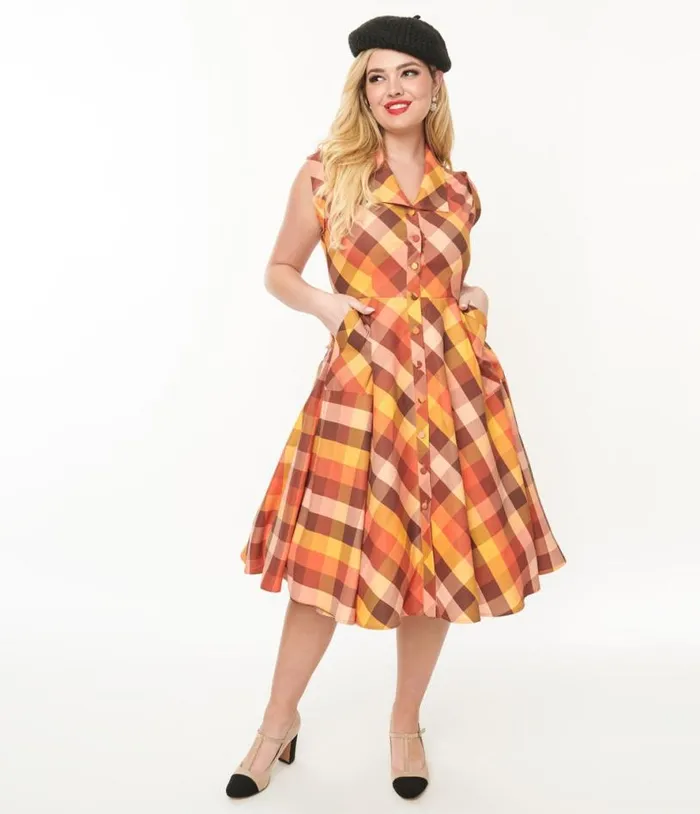 1950s Fall Madras Plaid Shirt Dress Dresses Unique Vintage Pocket Dresses