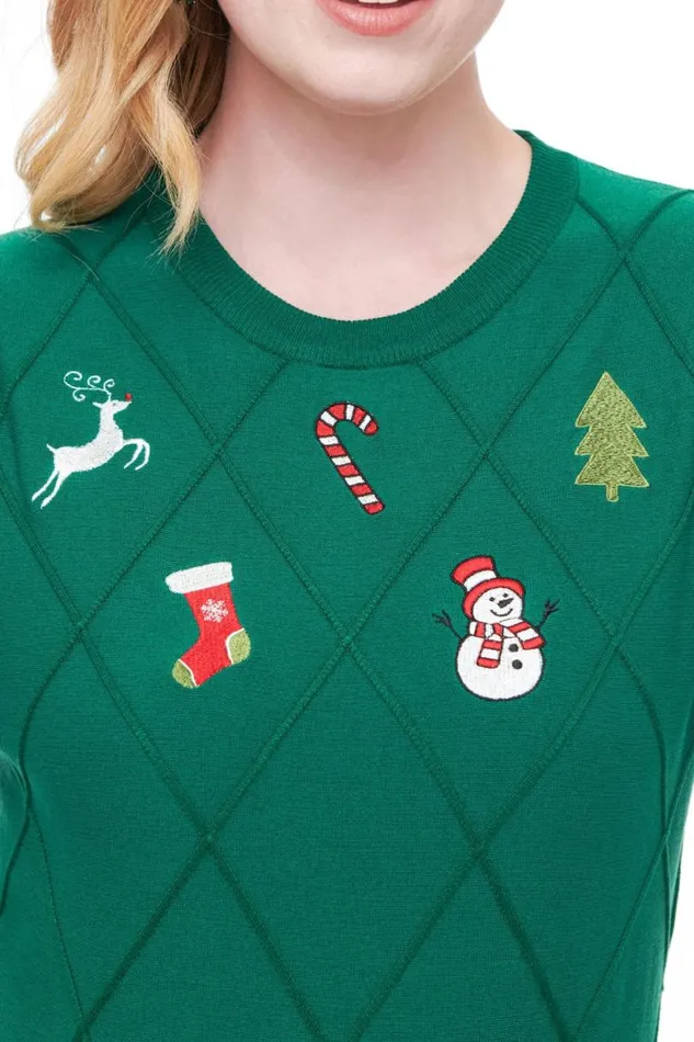 1950s Green Christmas Embroidered Sweater Clothing Unique Vintage Sweaters and Cardigans