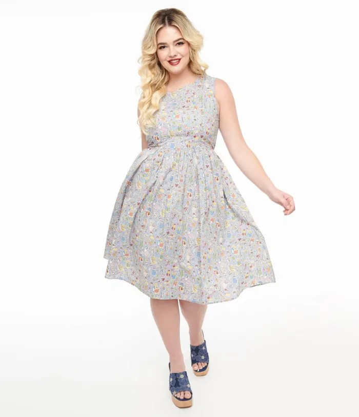 1950s Ice Blue Wonderland Print Fit and Flare Dress Dresses Unique Vintage Pocket Dresses 1950s Ice Blue Wonderland Print Fit and Flare Dress Dresses Unique Vintage Pocket Dresses