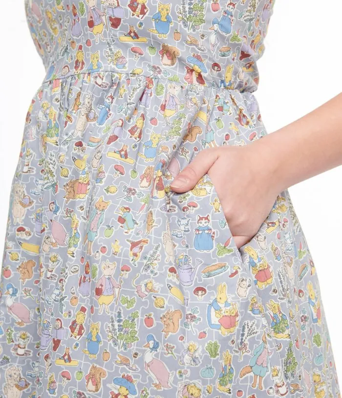1950s Ice Blue Wonderland Print Fit and Flare Dress Dresses Unique Vintage Pocket Dresses
