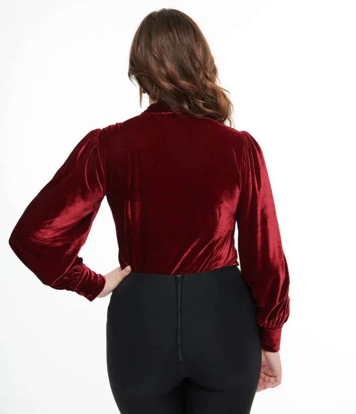 1950s Merlot Velvet Gwen Blouse Clothing Unique Vintage Blouses