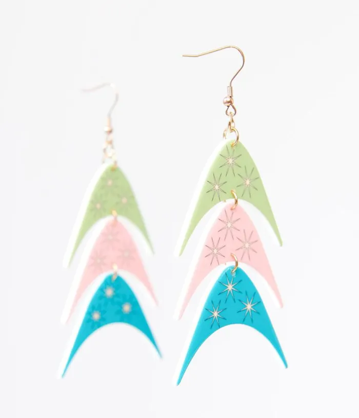 1950s Multicolor Boomerang Trio Earrings Accessories Unique Vintage Earrings
