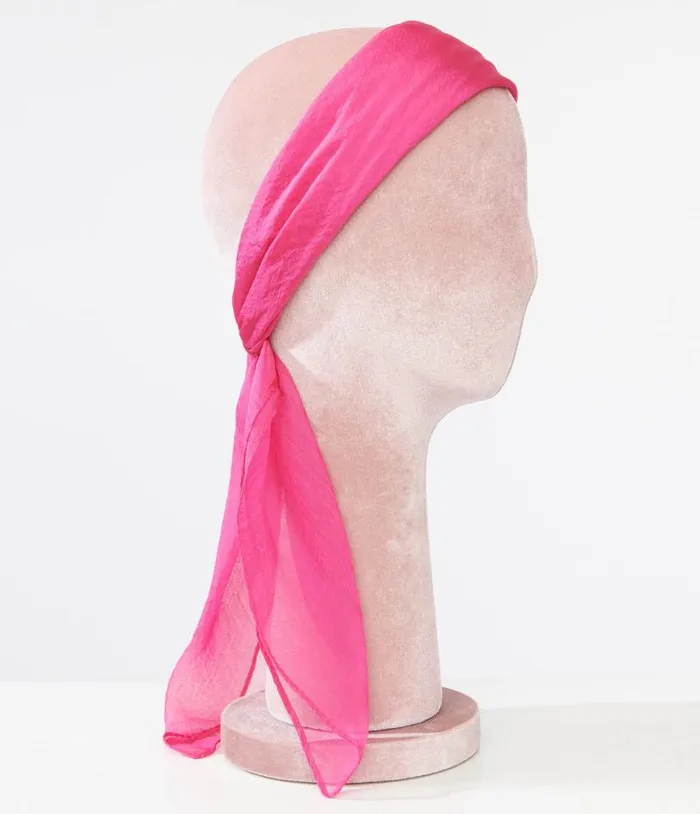 1950s Pink Chiffon Hair Scarf Accessories Unique Vintage Gloves and Scarves