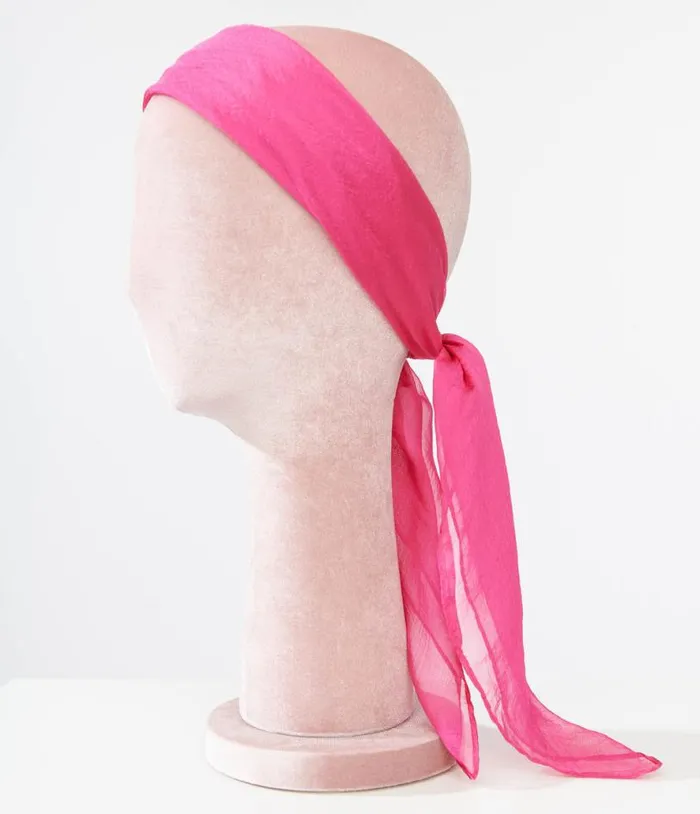 1950s Pink Chiffon Hair Scarf Accessories Unique Vintage Gloves and Scarves