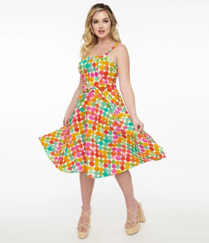1950s Rainbow Watercolor Polka Dot Lori Swing Dress Dresses Unique Vintage Pocket Dresses 1950s Rainbow Watercolor Polka Dot Lori Swing Dress Dresses Unique Vintage Pocket Dresses