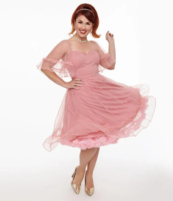 1950s Rose Ruffle Sweetheart Swing Dress Dresses Unique Vintage Swing