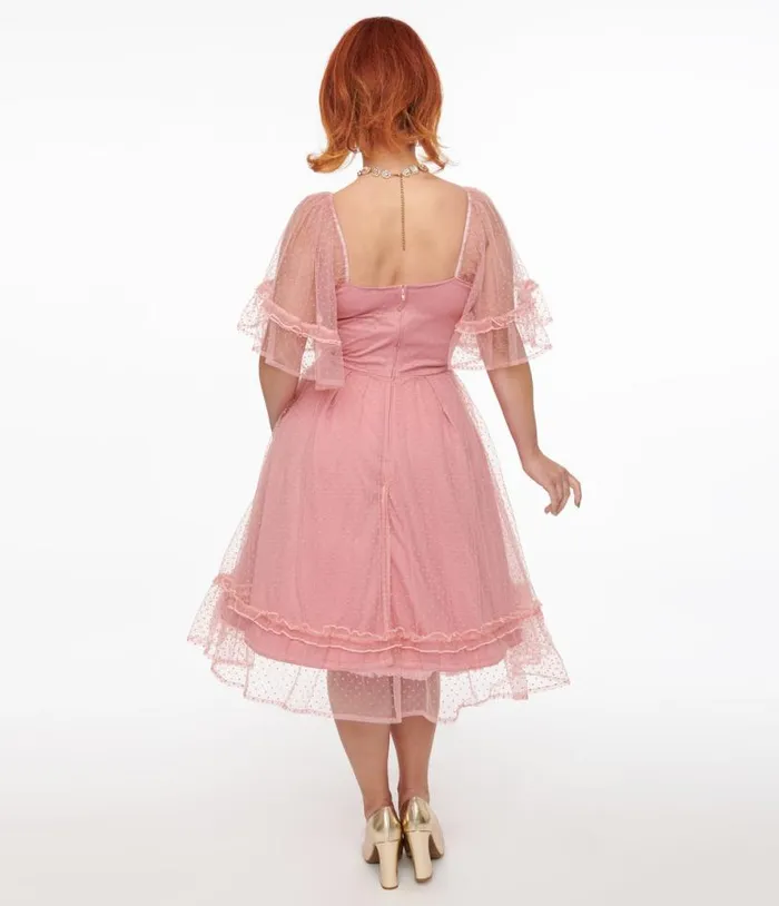 1950s Rose Ruffle Sweetheart Swing Dress Dresses Unique Vintage Swing
