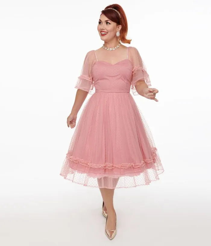 1950s Rose Ruffle Sweetheart Swing Dress Dresses Unique Vintage Swing