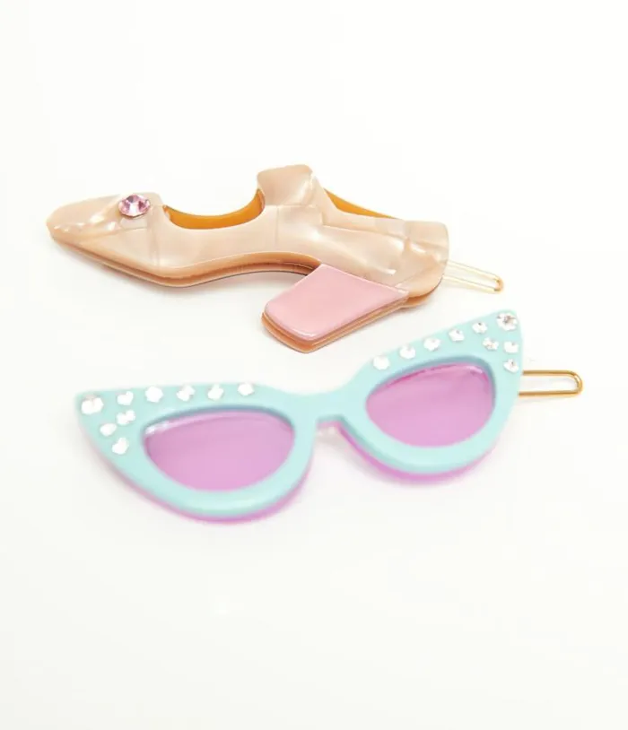 1950s Sunglasses and Heel Hair Pin Set Accessories Unique Vintage Hair Clips