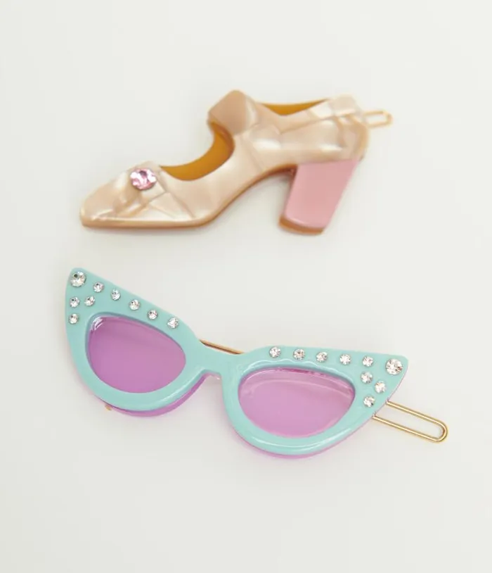 1950s Sunglasses and Heel Hair Pin Set Accessories Unique Vintage Hair Clips