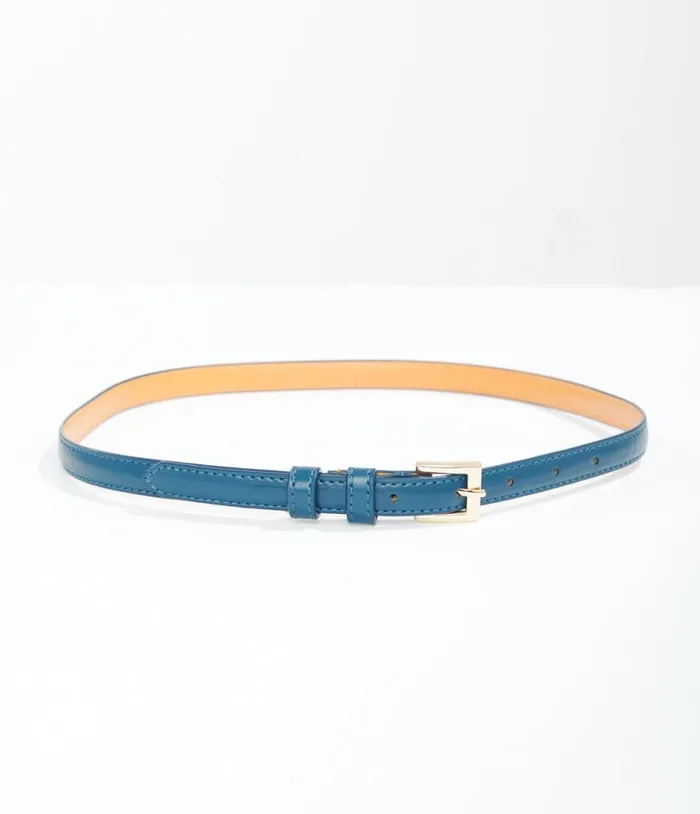 1950s Teal Skinny Leatherette Belt Accessories Unique Vintage Belts