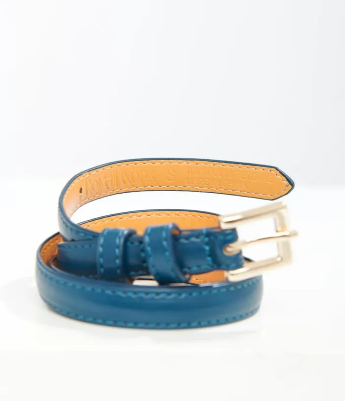 1950s Teal Skinny Leatherette Belt Accessories Unique Vintage Belts