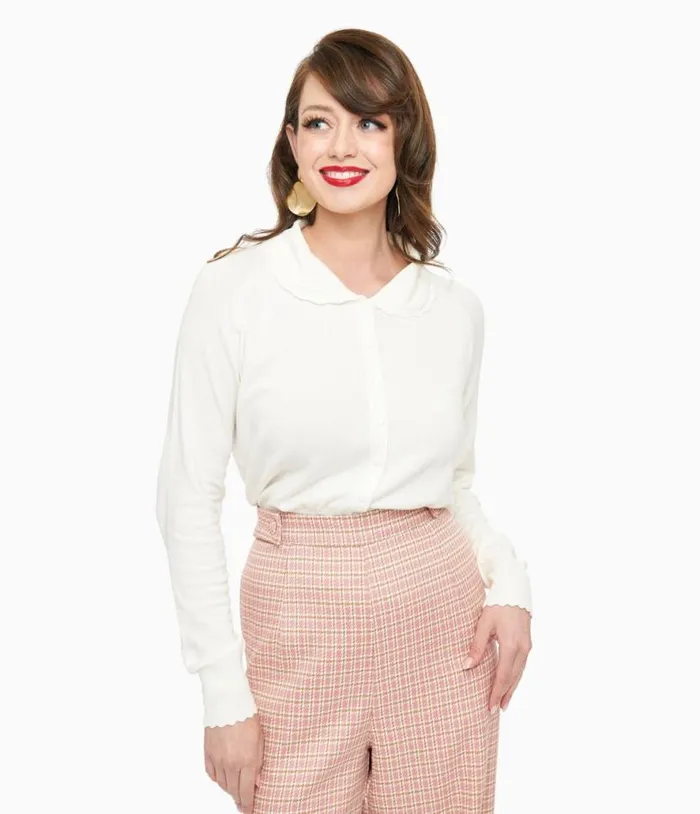 1950s White Trudy Cardigan Clothing Unique Vintage Sweaters and Cardigans