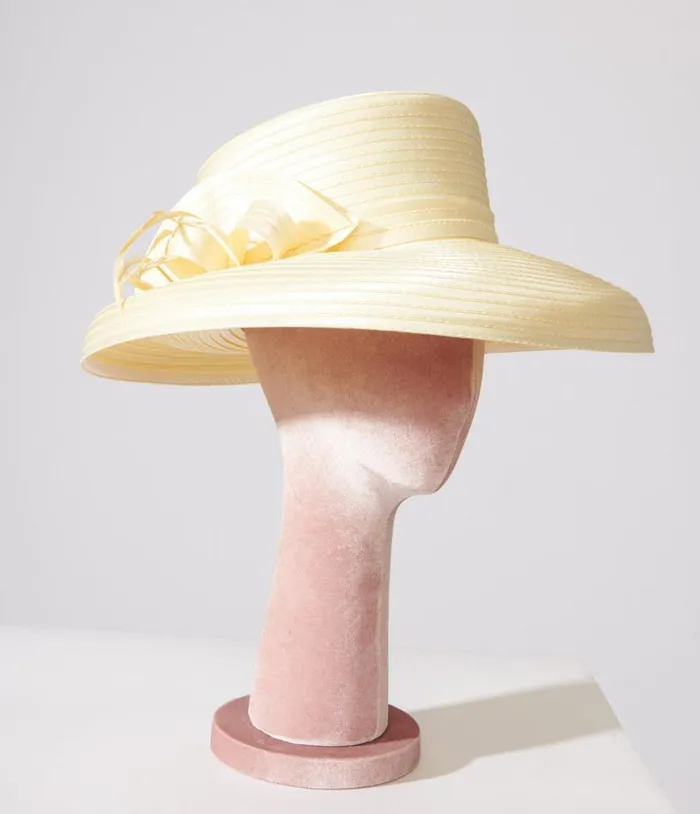 1950s Yellow Satin Ribbon Hat Accessories Unique Vintage Sun Hats