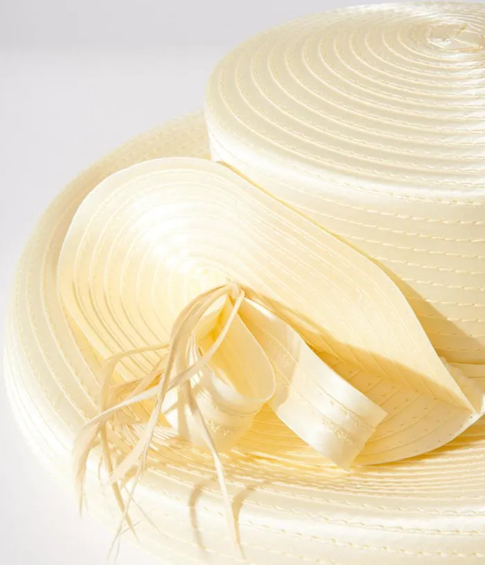 1950s Yellow Satin Ribbon Hat Accessories Unique Vintage Sun Hats