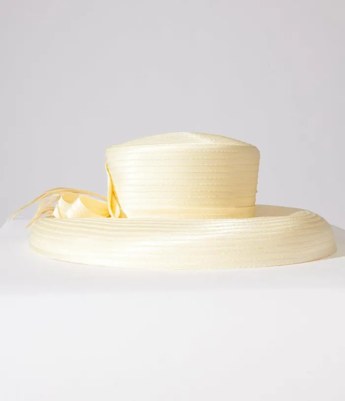 1950s Yellow Satin Ribbon Hat Accessories Unique Vintage Sun Hats