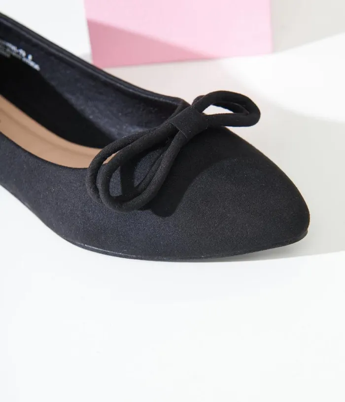 1960s Black Bow Pointed Ballet Flats Shoes Unique Vintage Flats