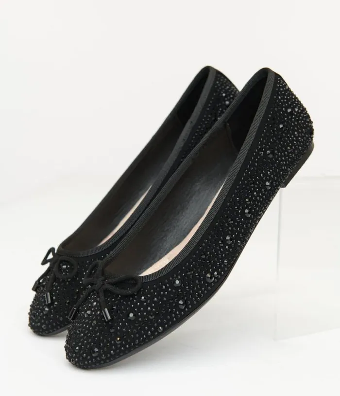 1960s Black Sparkle Flats Shoes Unique Vintage Flats