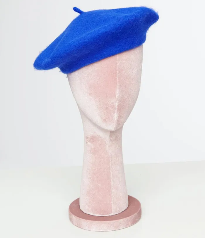 1960s Cobalt Blue Wool Beret Accessories Unique Vintage Berets