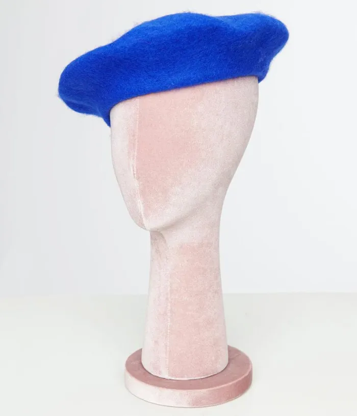 1960s Cobalt Blue Wool Beret Accessories Unique Vintage Berets