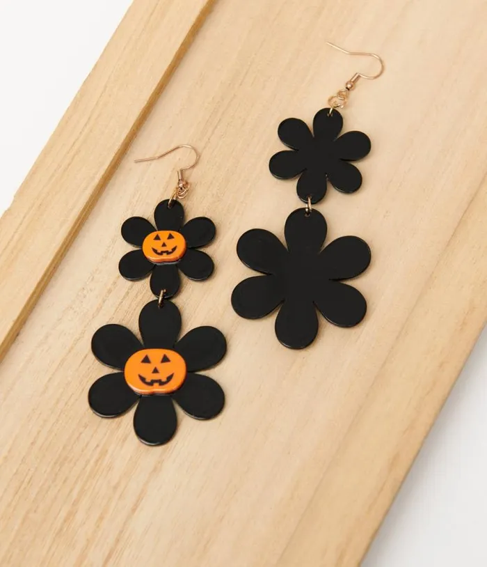 1960s Groovy Jack O Lantern Flower Power Earrings Accessories Unique Vintage Earrings