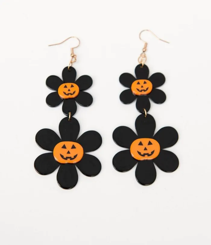 1960s Groovy Jack O Lantern Flower Power Earrings Accessories Unique Vintage Earrings