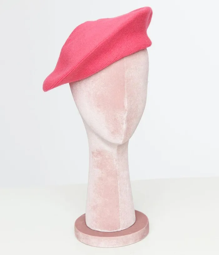 1960s Hot Pink Stretch Beret Accessories Unique Vintage Berets
