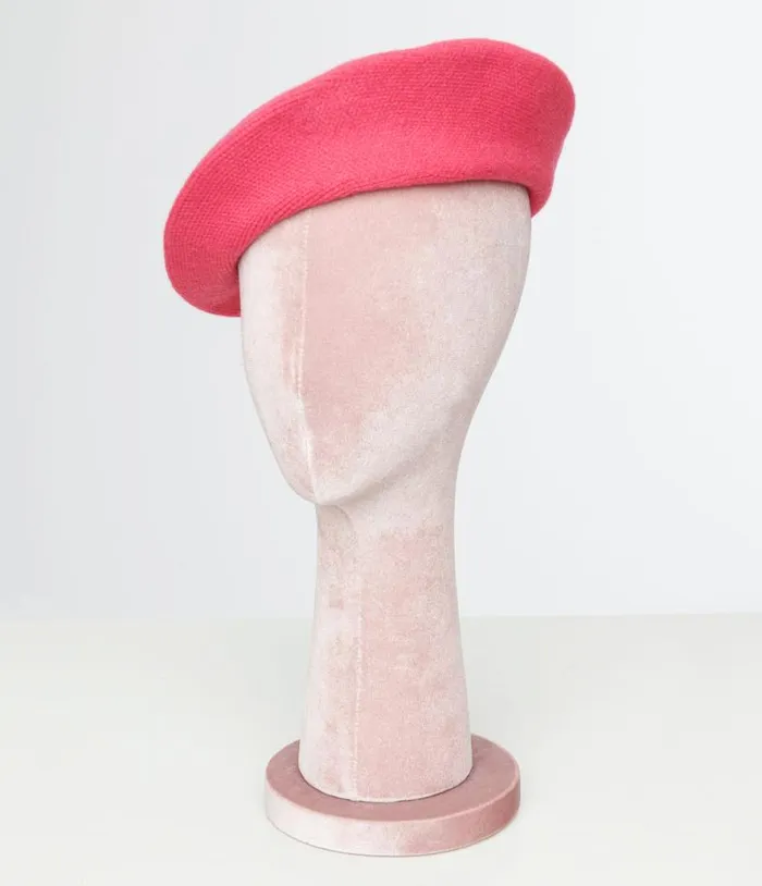 1960s Hot Pink Stretch Beret Accessories Unique Vintage Berets