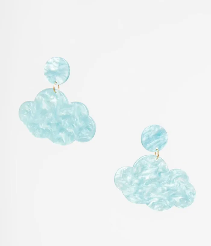 1960s Light Blue Shimmer Cloud Earrings Accessories Unique Vintage Earrings