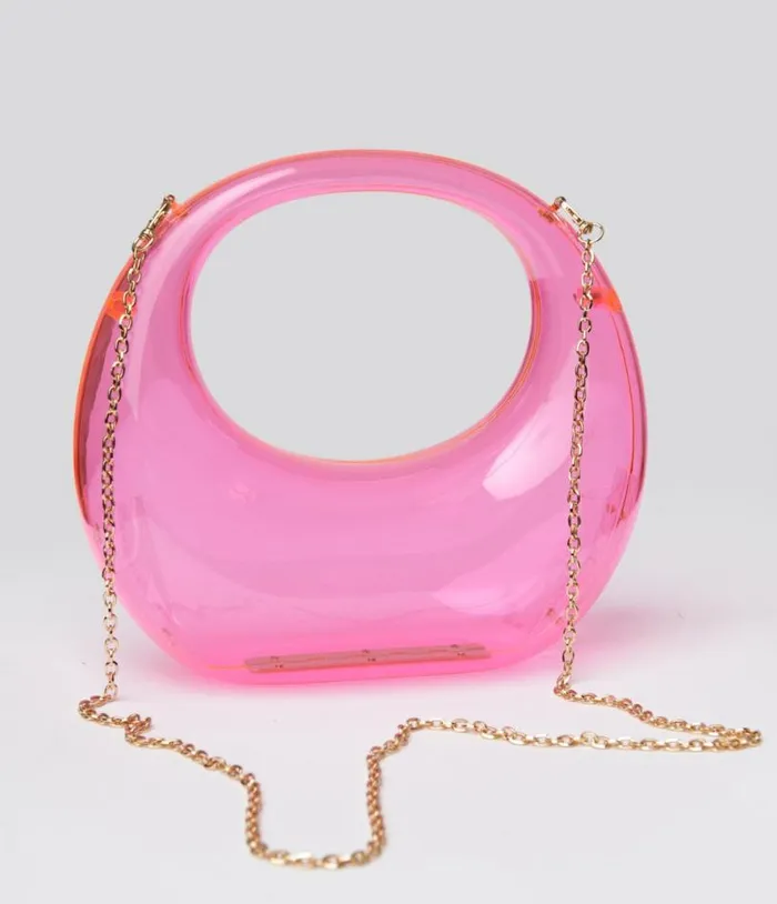 1960s Pink Transparent Bess Crossbody Evening Bag Accessories Unique Vintage Novelty Bags