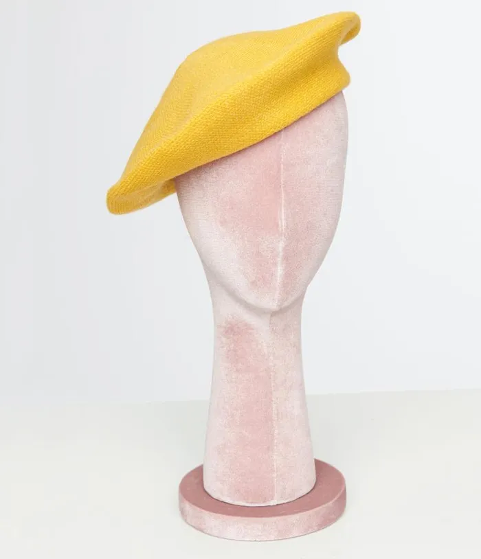1960s Yellow Stretch Beret Accessories Unique Vintage Berets