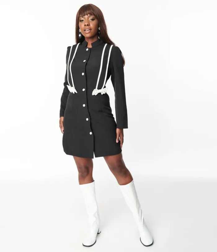 1970s Black and White Bow Coat ClothingPlus Unique Vintage Jackets