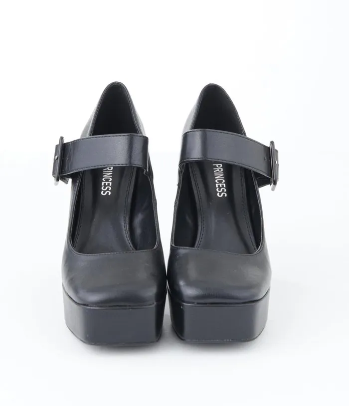 1970s Black Leatherette Platform Mary Jane Heels Shoes Unique Vintage Heels