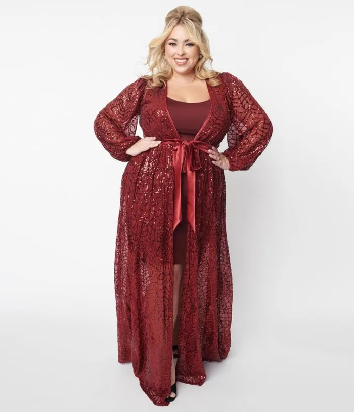 1970s Burgundy Spiderweb Sequin Hollywood Duster Halloween Unique Vintage Dresses 1970s Burgundy Spiderweb Sequin Hollywood Duster Halloween Unique Vintage Dresses