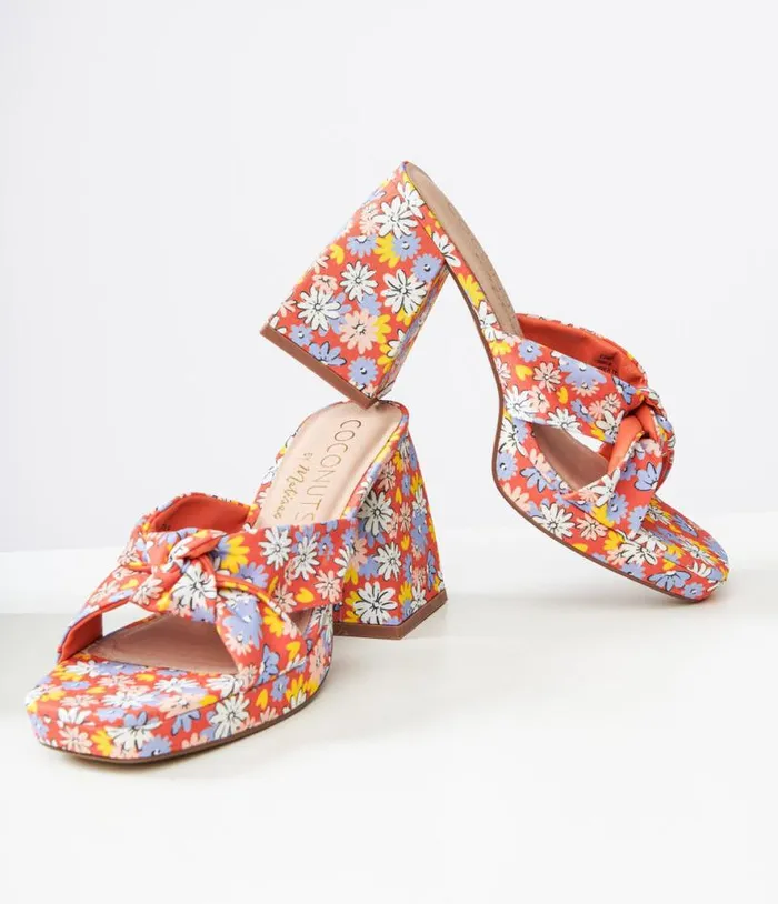 1970s Red Floral Esme Platform Heels Shoes Unique Vintage Heels