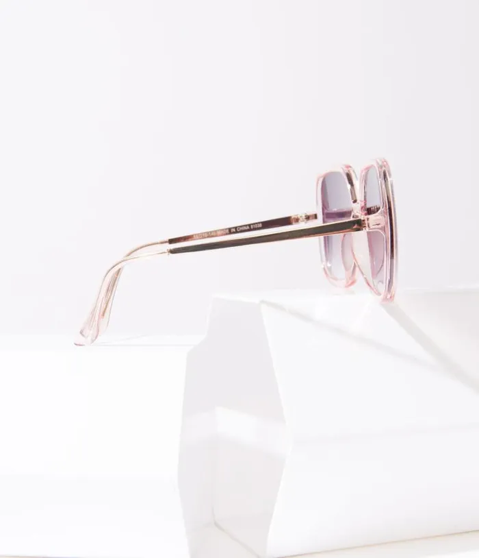1970s Retro Light Pink Square Sunglasses Accessories Unique Vintage Sunglasses