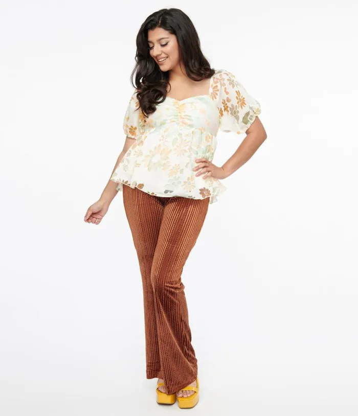 1970s Rust Rhinestone Velvet Flared Pants ClothingPlus Unique Vintage Pants