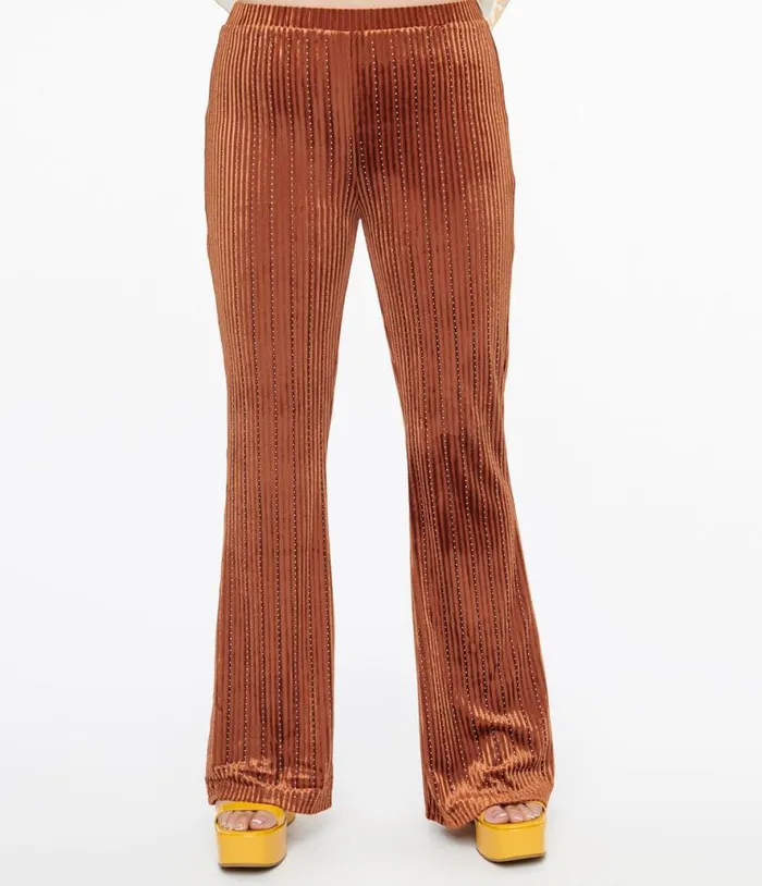 1970s Rust Rhinestone Velvet Flared Pants ClothingPlus Unique Vintage Pants