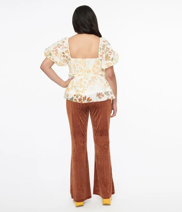 1970s Rust Rhinestone Velvet Flared Pants ClothingPlus Unique Vintage Pants