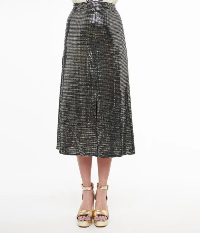 1970s Silver Boogie Night Midi Skirt DressesClothing Unique Vintage Skirts