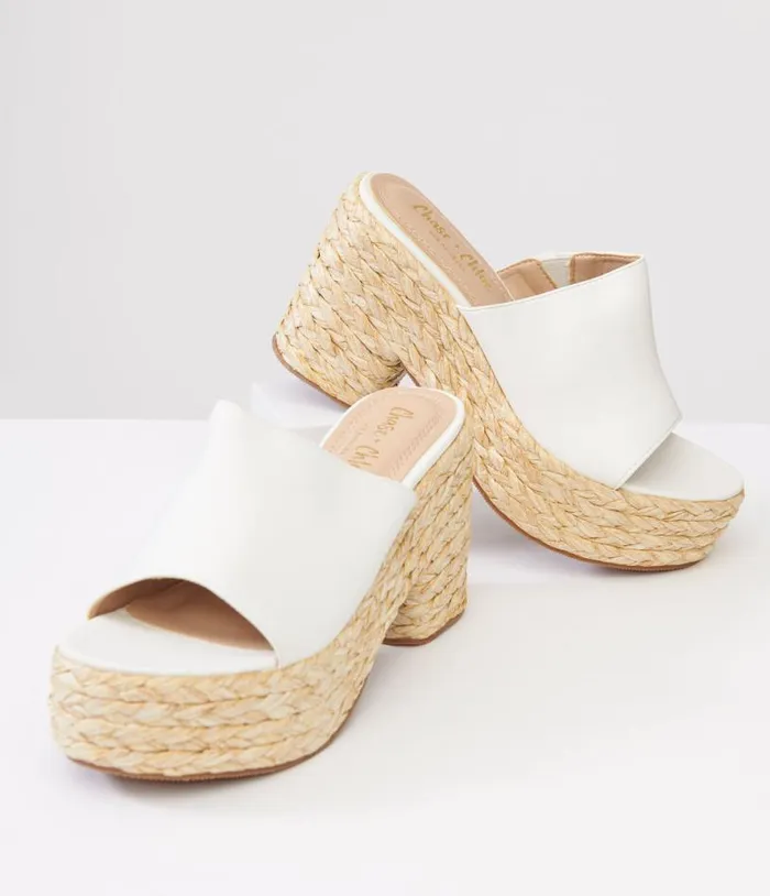 1970s White Platform Woven Sandals Shoes Unique Vintage Sandals