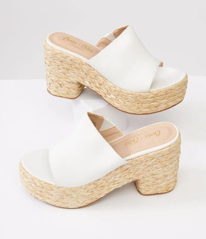 1970s White Platform Woven Sandals Shoes Unique Vintage Sandals