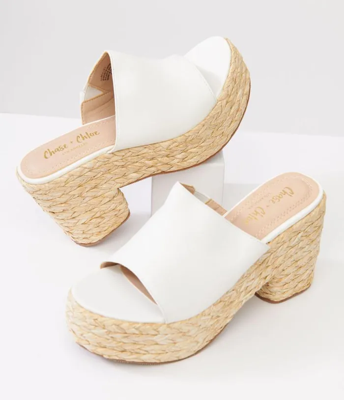 1970s White Platform Woven Sandals Shoes Unique Vintage Sandals