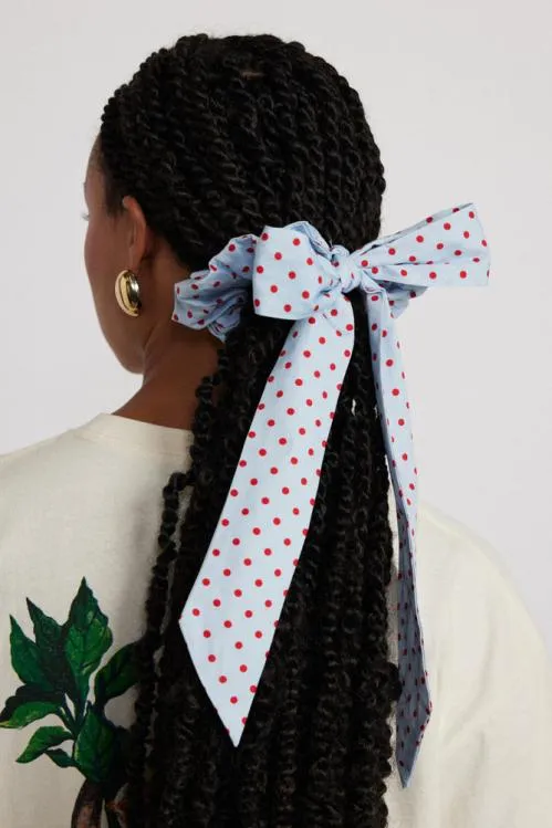 Accessories Hair Accessories Damson Madder Bow Spot Scrunchie 8211 Blue and Red