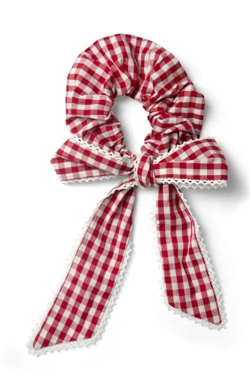 Accessories Hair Accessories Damson Madder Check Bow Scrunchie 8211 Red Gingham