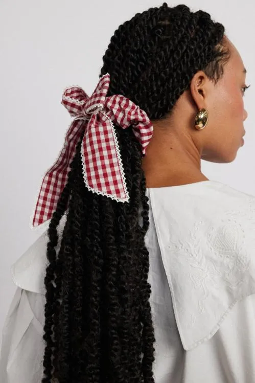 Accessories Hair Accessories Damson Madder Check Bow Scrunchie 8211 Red Gingham
